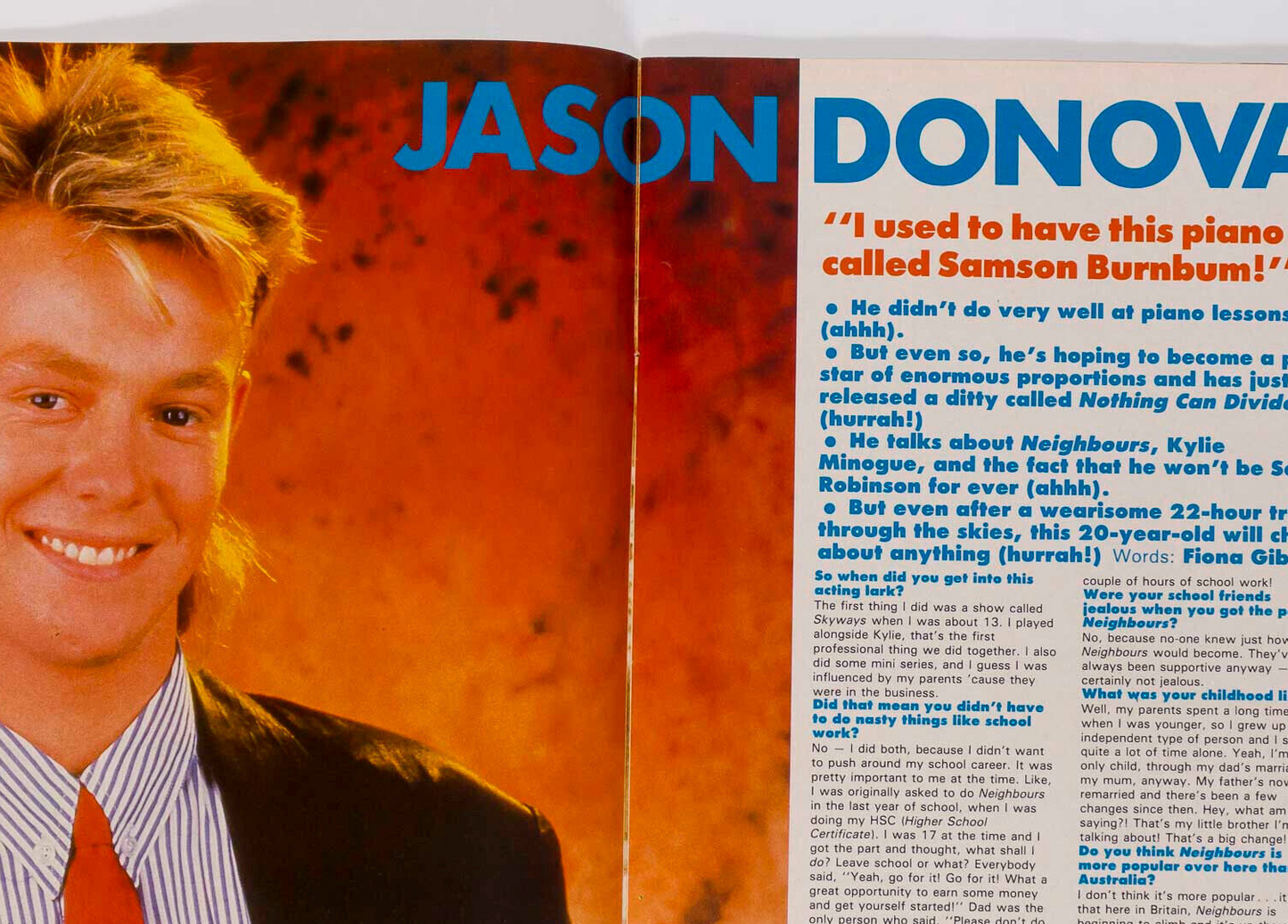 Wendy James JASON DONOVAN Patsy Kensit JUST 17 August 1988 VIVIENNE WESTWOOD UK