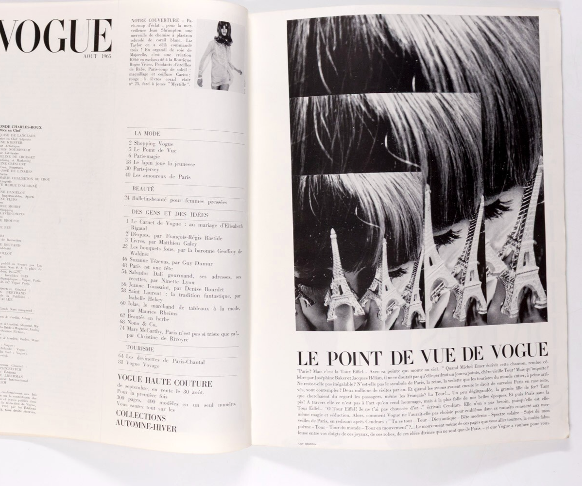 Jean Shrimpton GUY BOURDIN Helmut Newton PARIS VOGUE August 1965 Dali YSL Goya