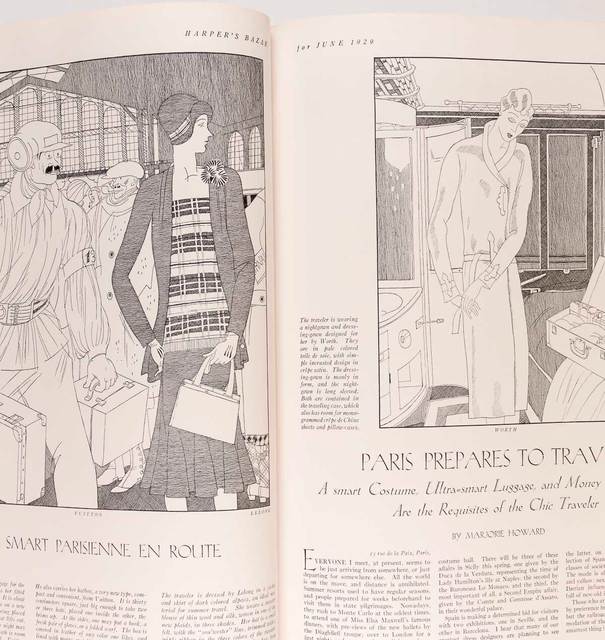 Erte ART DECO Harford Powel HARPER'S BAZAAR magazine US June 1929 Vuitton POIRET
