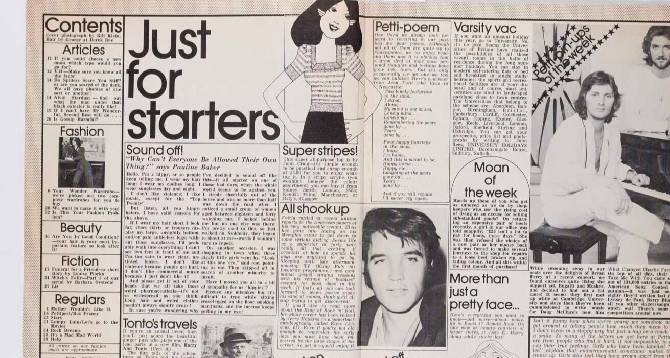 BIBA Alvin Stardust BUGATTI & MUSKER Petticoat magazine February 1975 Art Carney