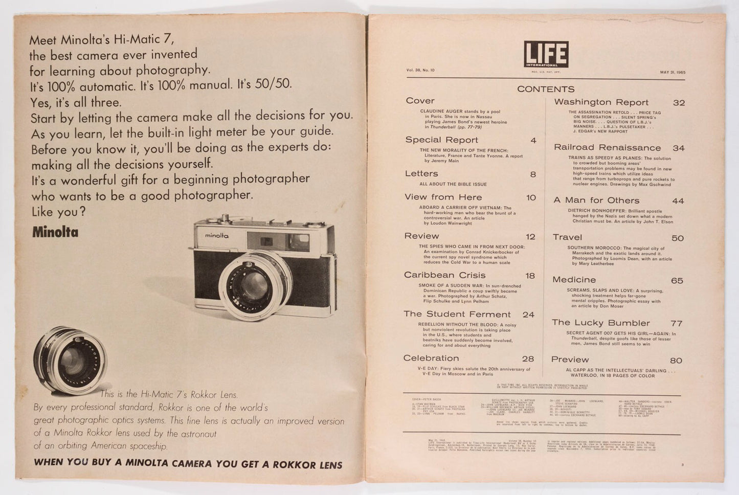 Claudine Auger SEAN CONNERY Loudon Wainwright LIFE May 1965 DIETRICH BONHOEFFER