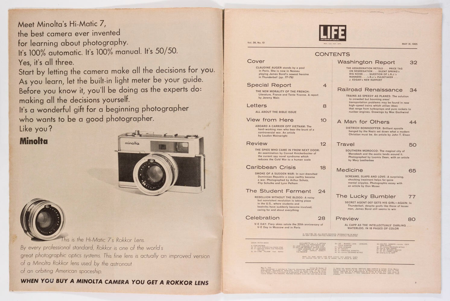Claudine Auger SEAN CONNERY Loudon Wainwright  LIFE May 1965 DIETRICH BONHOEFFER