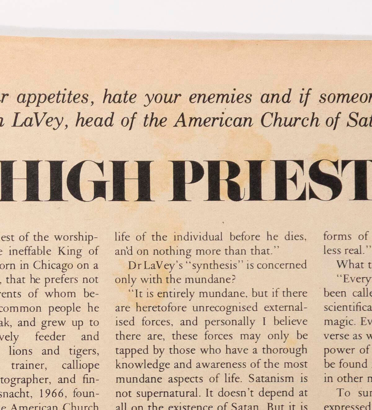 Anton LaVey interview CHURCH OF SATAN Diane ZEENA Witchcraft OCCULT UK magazine