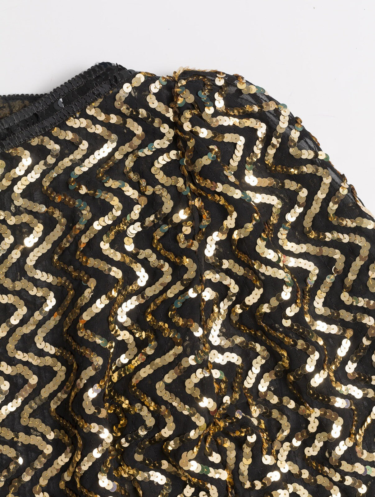 GOLD disco Studio 54 sequin party top shirt VTG 1980s Black MARIELLE zigzag 70’s