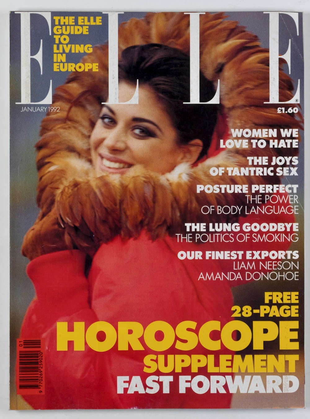 Europe LIAM NEESON Amanda Donohoe ELLE magazine January 1992 Tantric Sex POSTURE