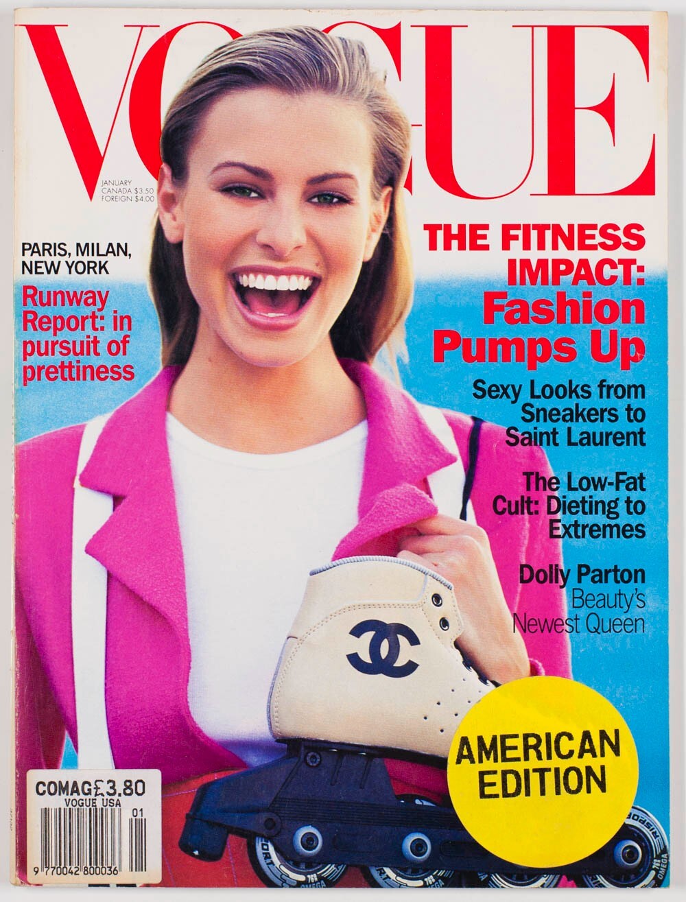 NIKI TAYLOR Claudia Schiffer DOLLY PARTON Vogue magazine 1994 January US Paris