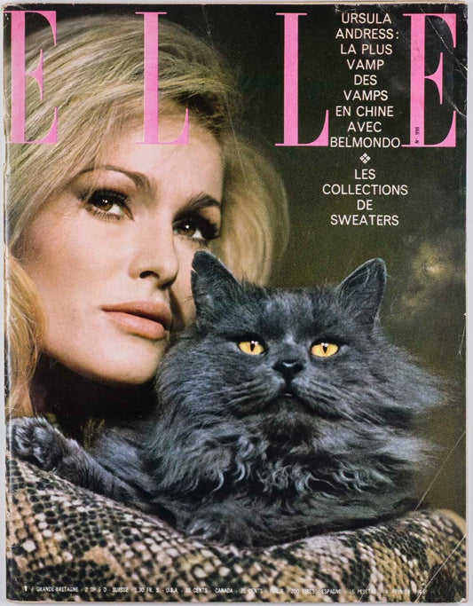 Ursula Andress JEAN PAUL BELMONDO Cacharel ELLE February 4 1965 Knitwear CAT vtg