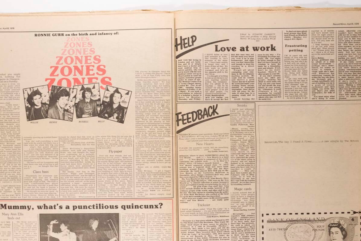 Sid Vicious NANCY SPUNGEN Japan RECORD MIRROR magazine 8 April 1978 Phil Collins