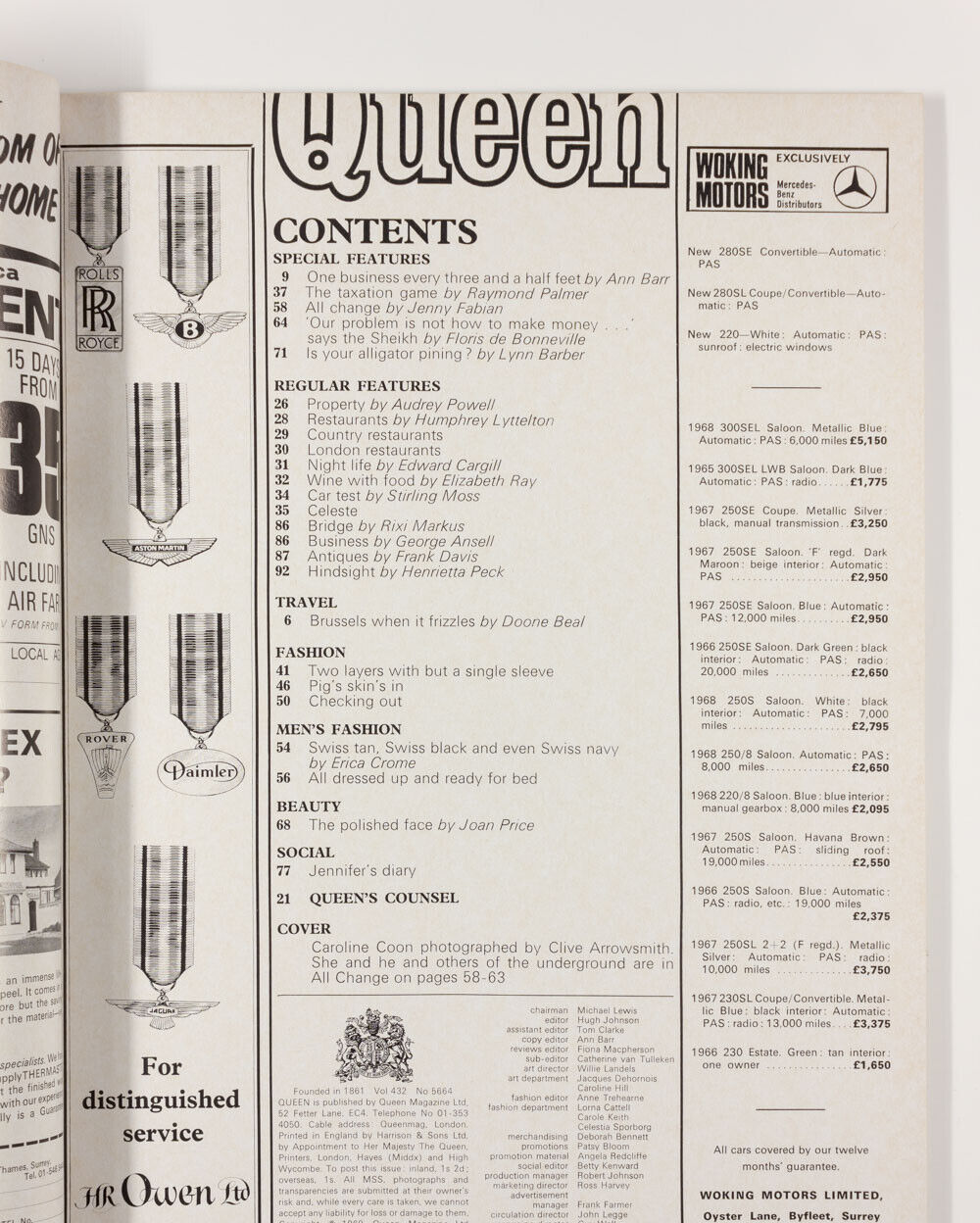 Caroline Coon MICK FARREN Paul Jones HELMUT NEWTON Queen magazine 1969 February