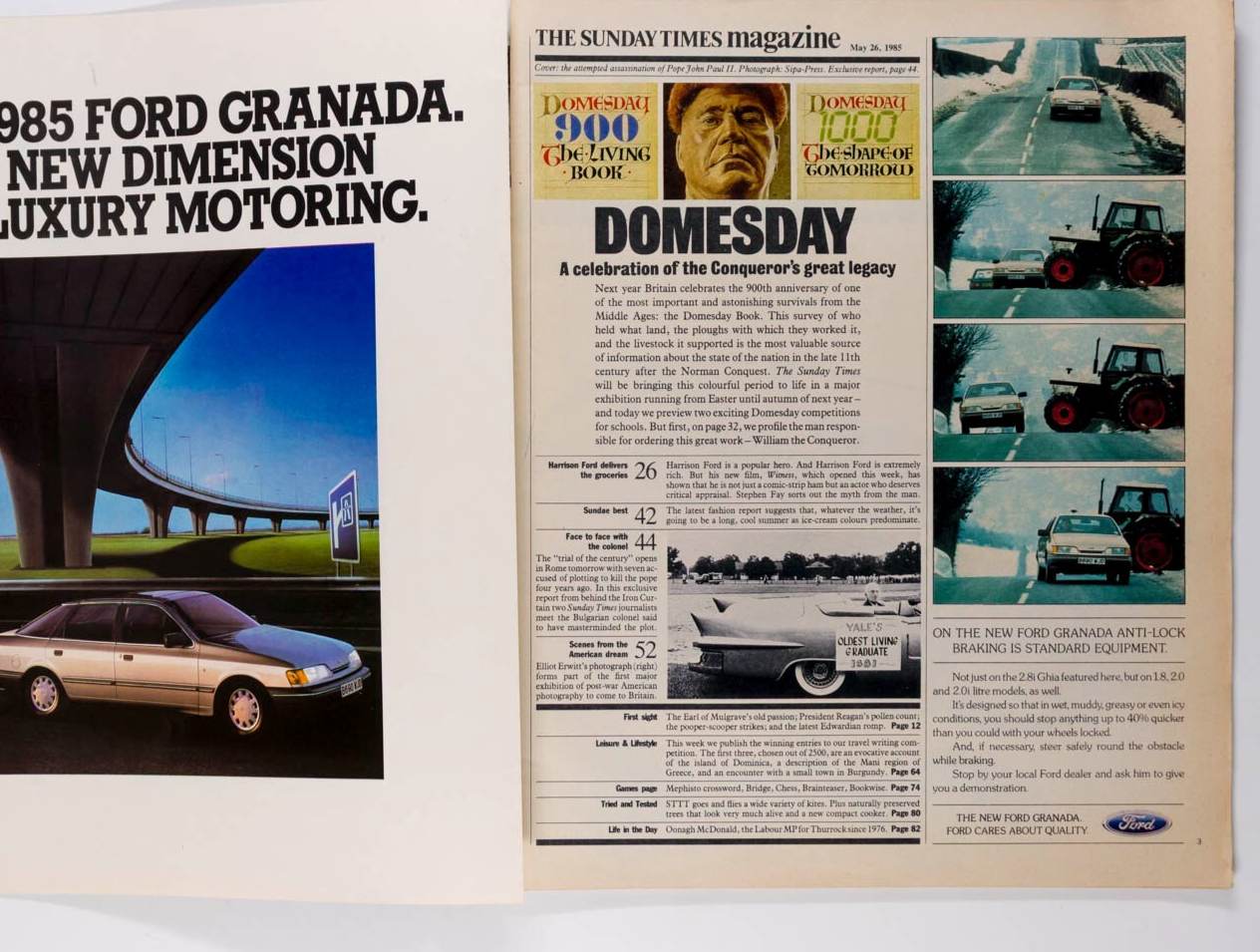 Pope shot HARRISON FORD Loyd Grossman SUNDAY TIMES magazine May 1985 Diane Arbus