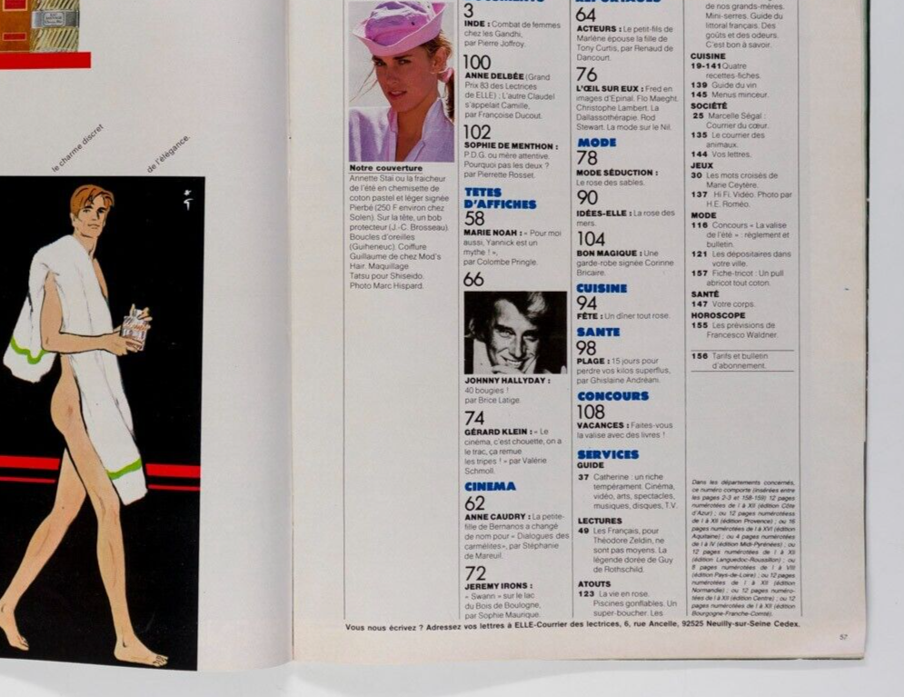 ANETTE STAI Jeremy Irons JOHNNY HALLYDAY Jamie Lee Curtis YANNICK Gruau ELLE vtg