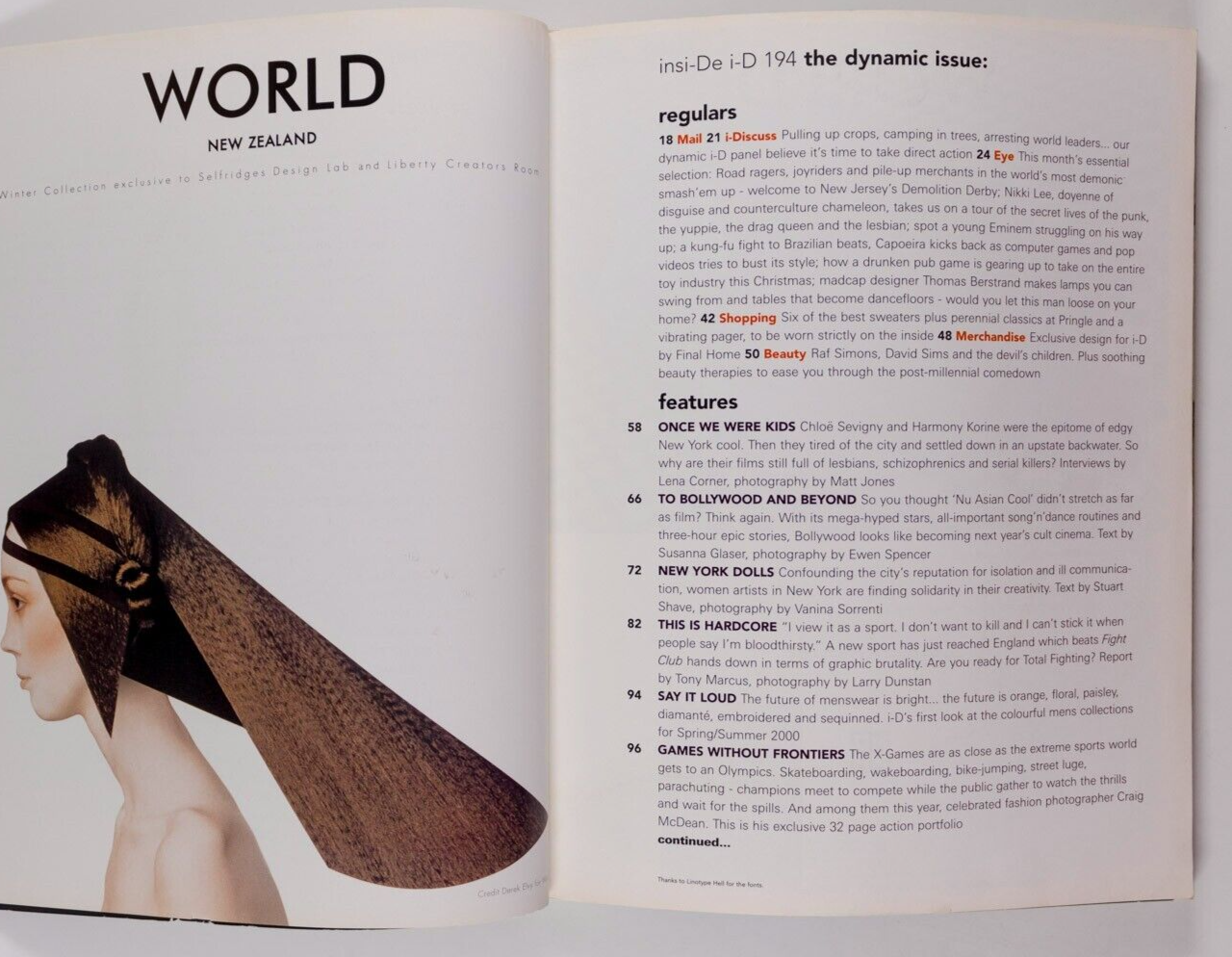 Chloe Sevigny HARMONY KORINE Tony Hawk LOLA SCHNABEL Bridget Hall i-D MAGAZINE