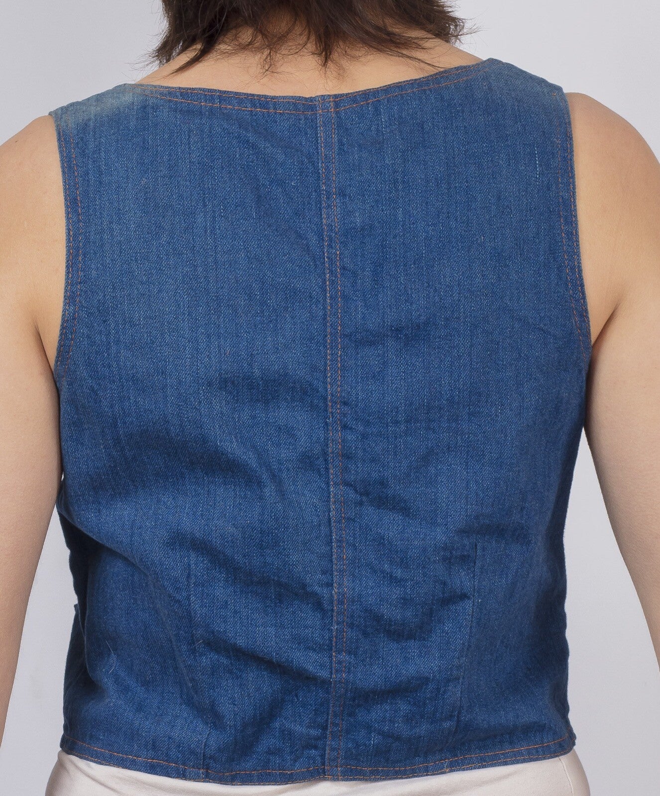 70s Denim waistcoat ROCKER Hippy BOHO studded STITCHED fitted POCKETS Like Chloe