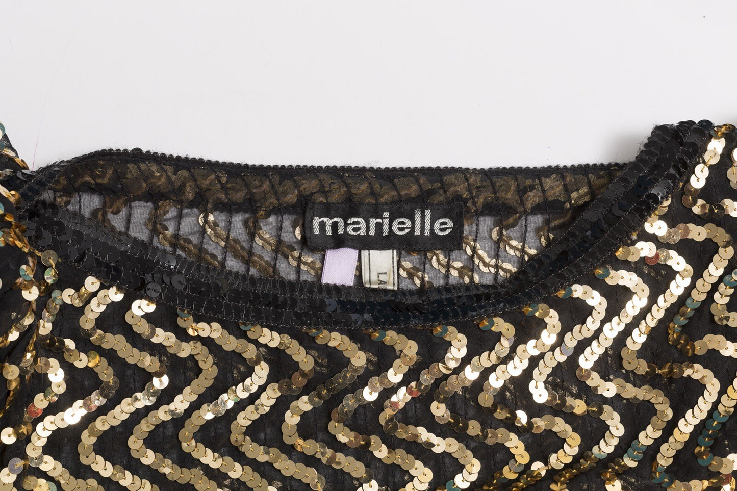 GOLD disco Studio 54 sequin party top shirt VTG 1980s Black MARIELLE zigzag 70’s