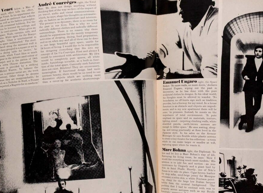 Designers at home RICHARD NEVILLE Caroline Munro HARPERS March 1970 Jules Crahay
