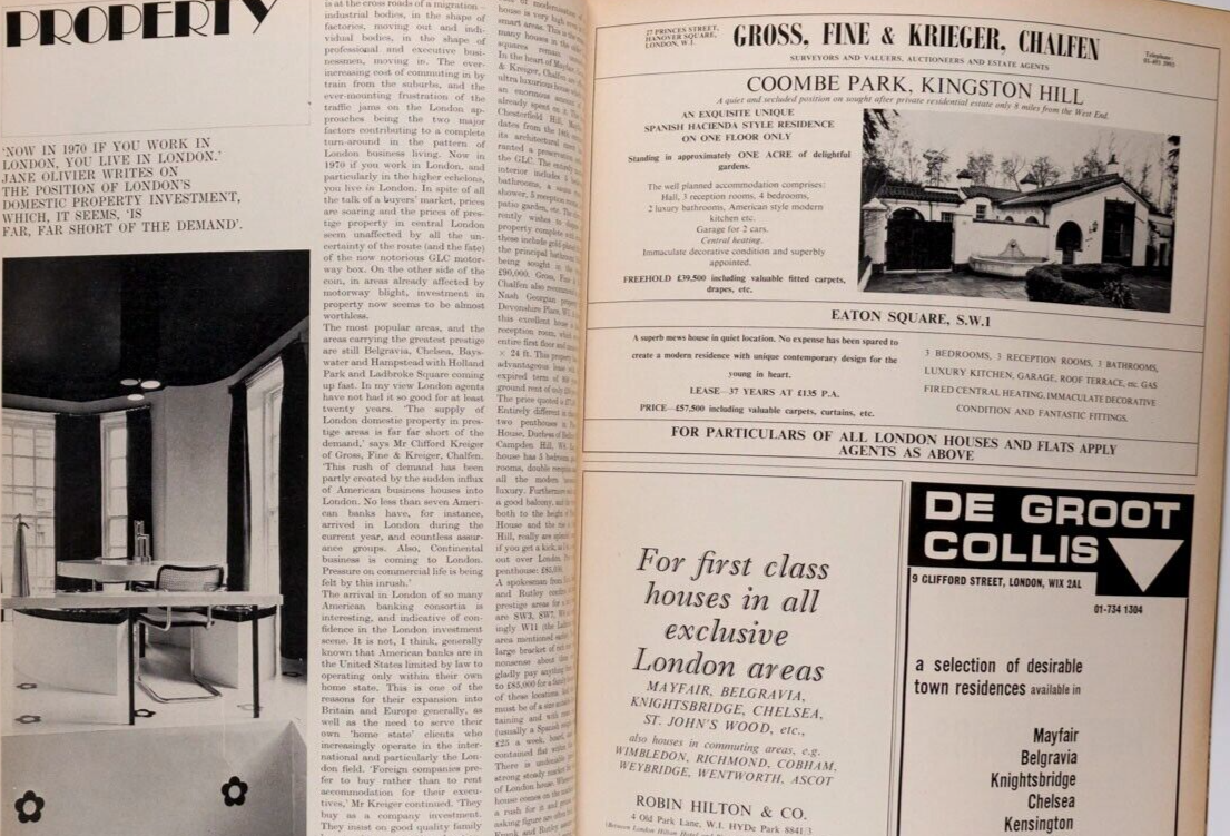 Designers at home RICHARD NEVILLE Caroline Munro HARPERS March 1970 Jules Crahay