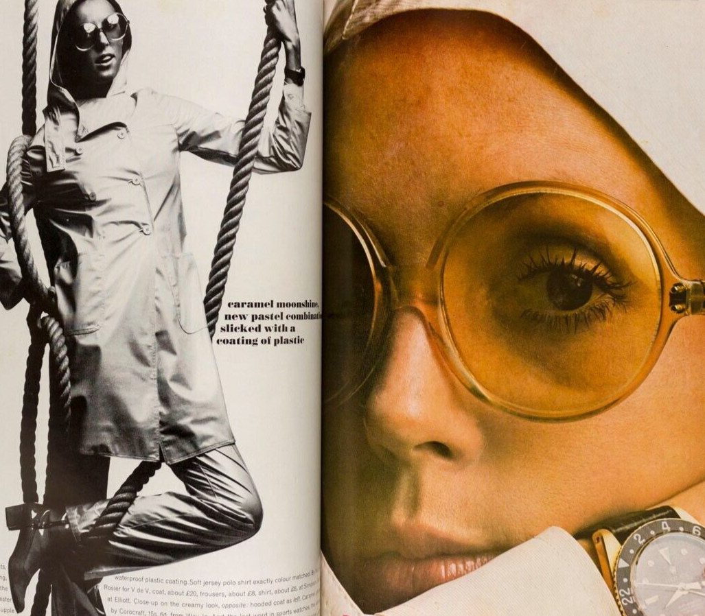 MAUDIE JAMES Guy Bourdin PATTIE BOYD  Vogue April 15th 1969  LINDA THORSON Rolex