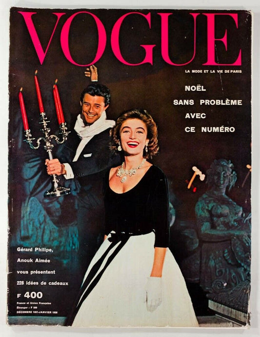 Anouk Aimee GERARD PHILIPE vtg PARIS VOGUE magazine December 1957 - January 1958