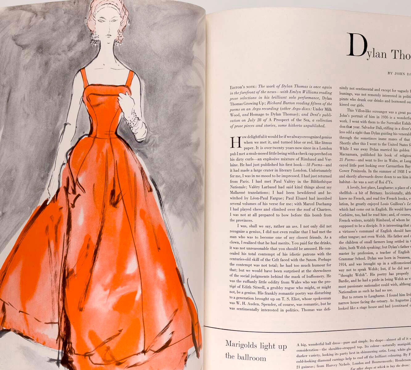 Vernier STEMP Dylan Thomas VOGUE August 1955 70th birthday gift MARIGOLD Corsets