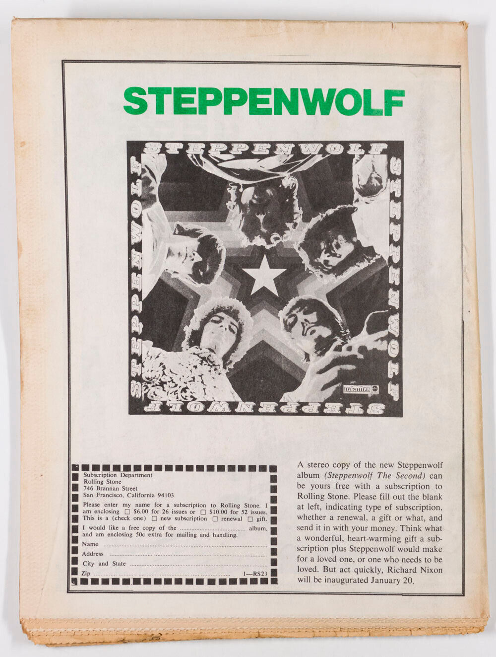 Johnny Winter JIMI HENDRIX Steppenwolf JOAN BAEZ Beatles ROLLING STONE magazine