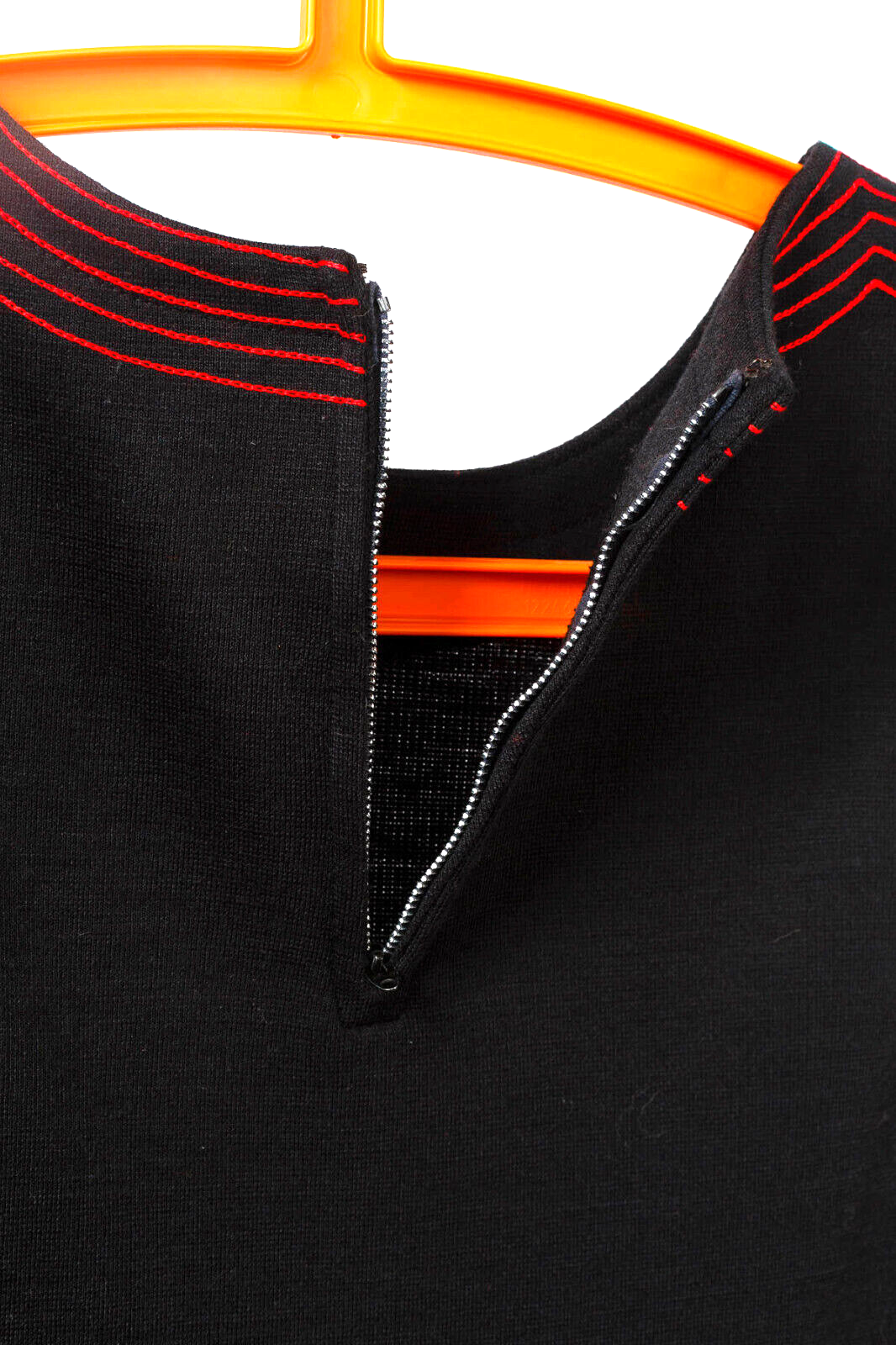 JEAN VARON Shift A-Line Dress VTG Black RED STITCHING 1970's Pockets MOD Size 12