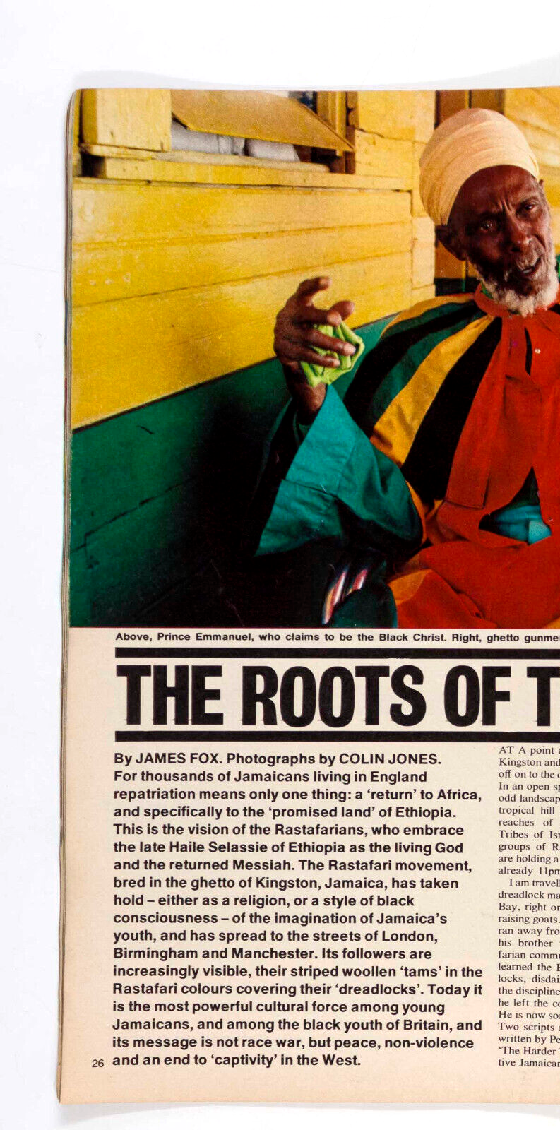 RASTAFARIANS Jamaica COLIN JONES Reggae HAILE SELLASIE Rasta ~ Observer magazine