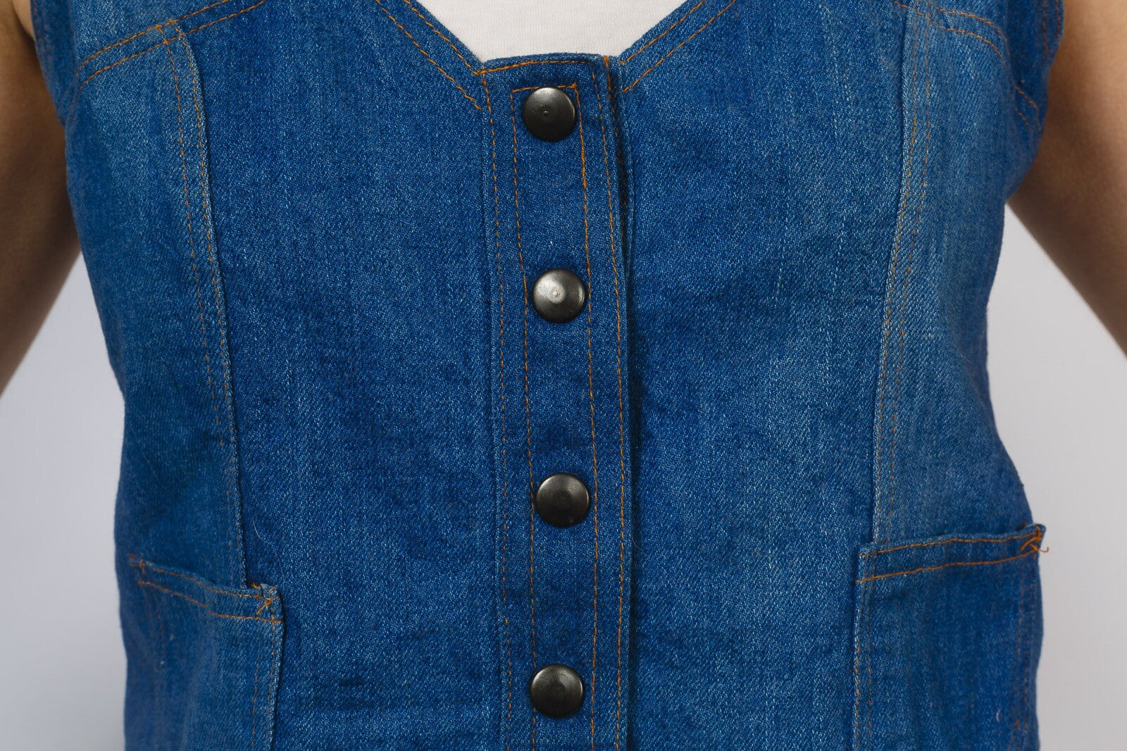 70s Denim waistcoat ROCKER Hippy BOHO studded STITCHED fitted POCKETS Like Chloe