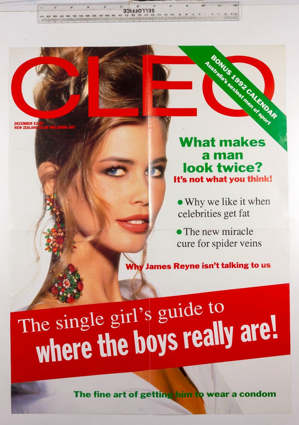 CLAUDIA SCHIFFER fold-out original poster CLEO MAGAZINE Australia 1991 December