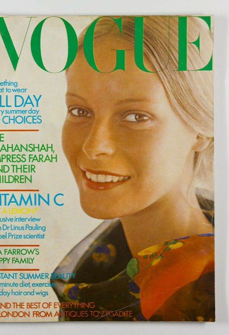 Mona Kristensen MIA FARROW Liberty print FARAH SHAH IRAN Barry Lategan VOGUE vtg
