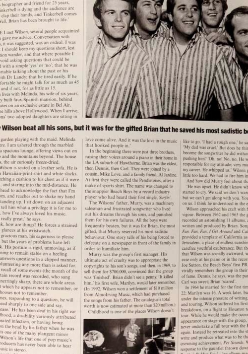 Brian Wilson Beach Boys KELLY MACDONALD Donegal TELEGRAPH MAGAZINE January 2002