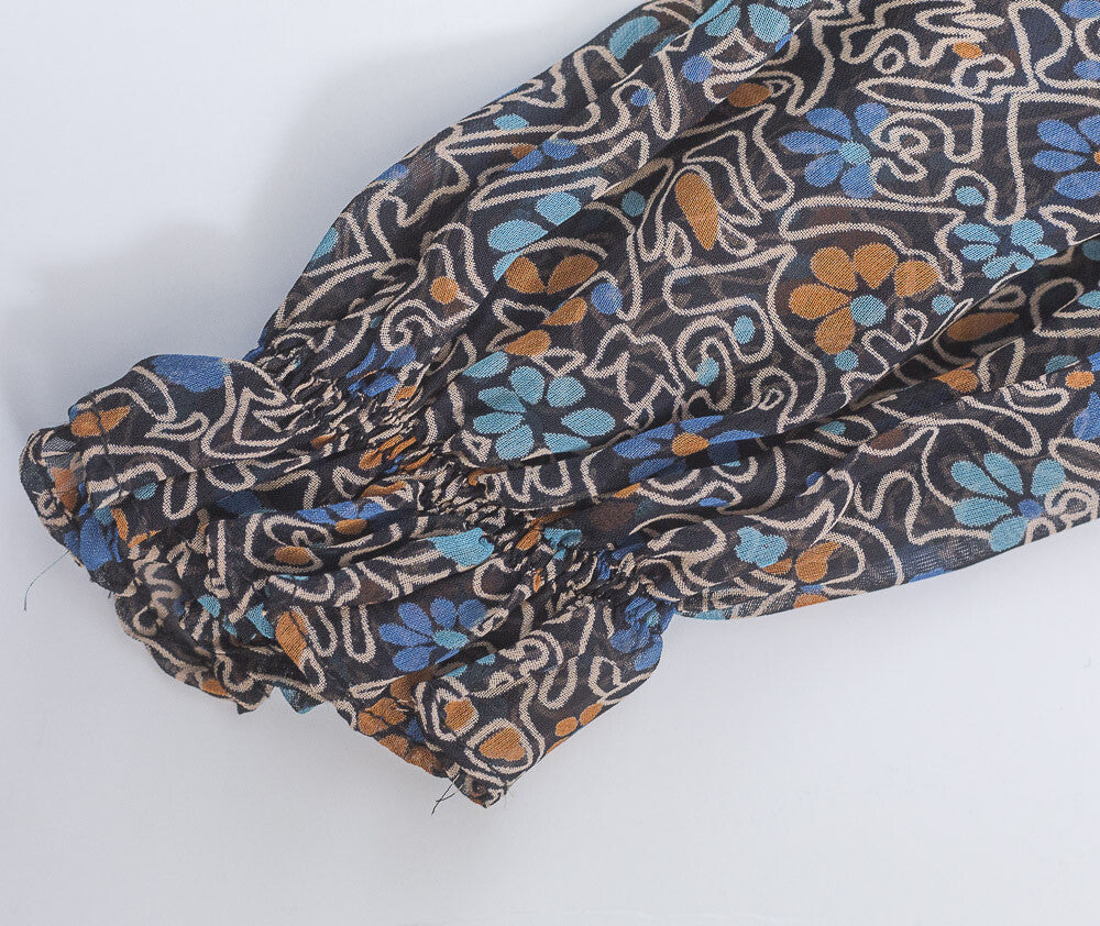 OSSIE CLARK Celia Birtwell VTG floral print bib BLACK MINI DRESS crepe SIZE XS S