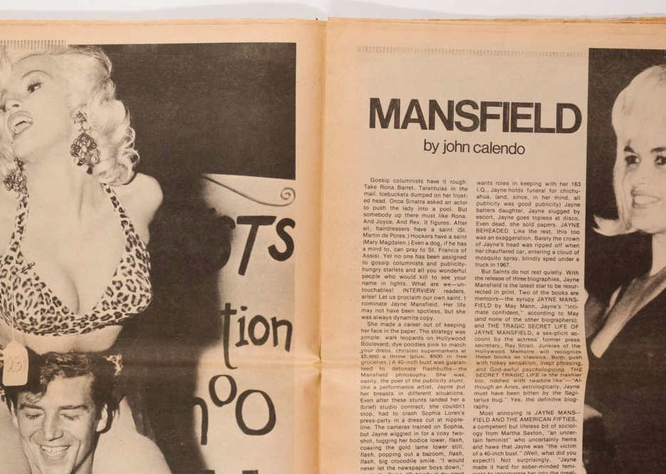 Jayne Mansfield ANTONIO LOPEZ Lagerfeld LEBOWITZ Interview magazine June 1975 US