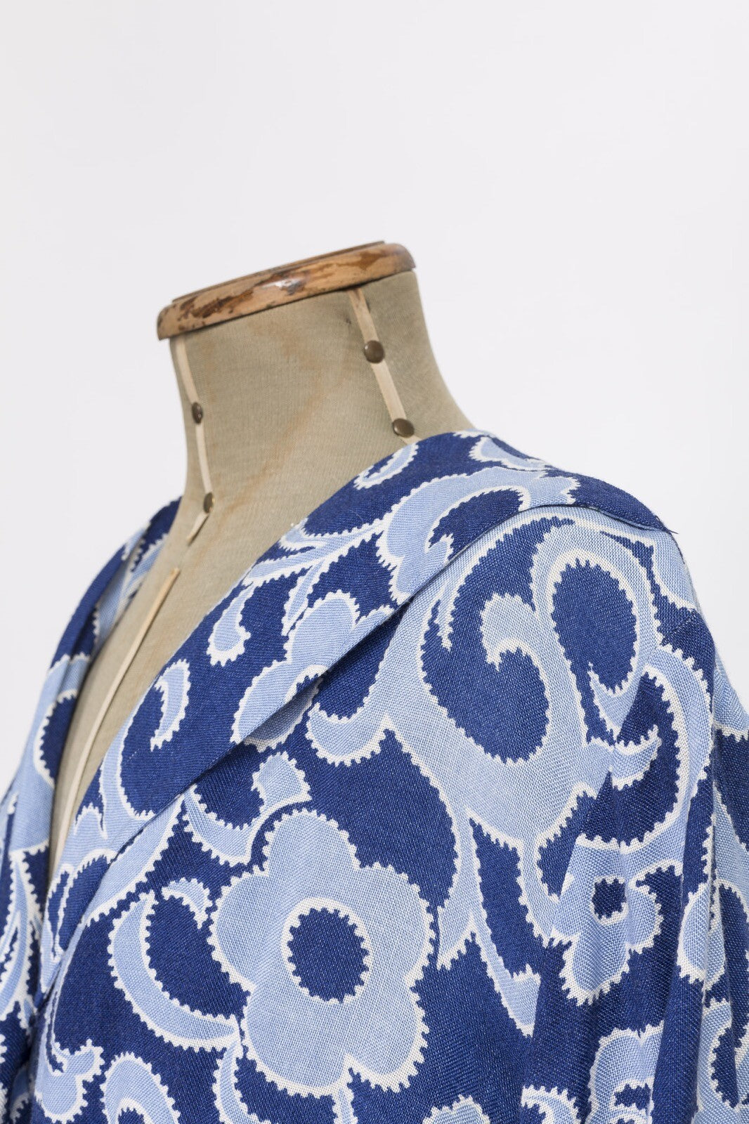 Blue paisley 40s Cotton wartime TEA DAY DRESS Pockets MIDI floral print Size 14