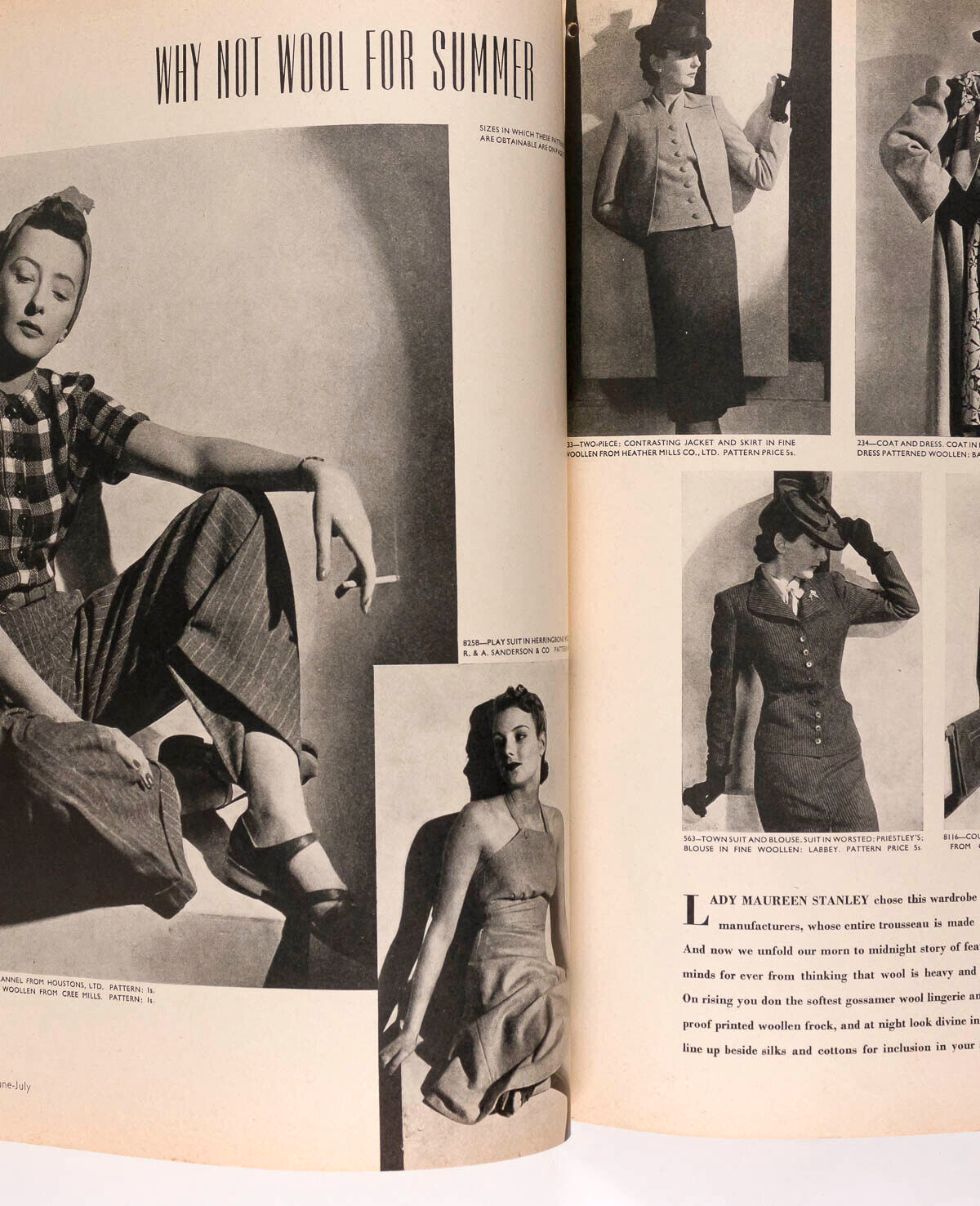 VOGUE Pattern Book magazine June July 1939 vtg 30s FASHION Maureen Stanley WOOL