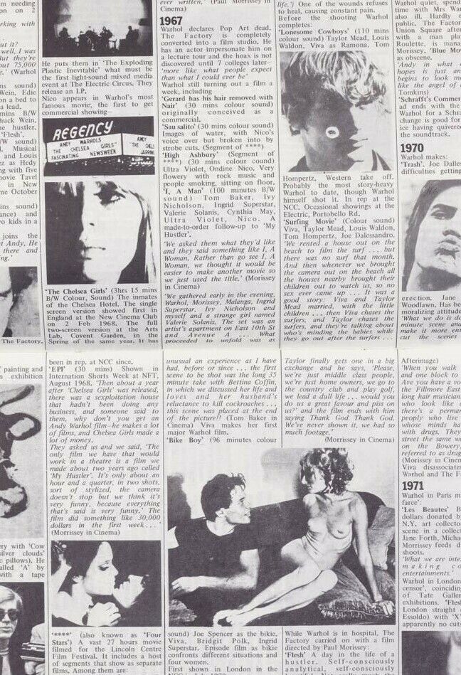 ANDY WARHOL JANE FORTH JOHN COPLANS in interview TIME OUT London magazine 1970's