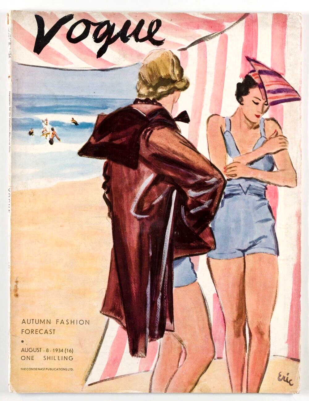 SWIMWEAR Beach CARL ERICKSON Autumn Forecast PATTERN vtg VOGUE MAGAZINE Aug 1934