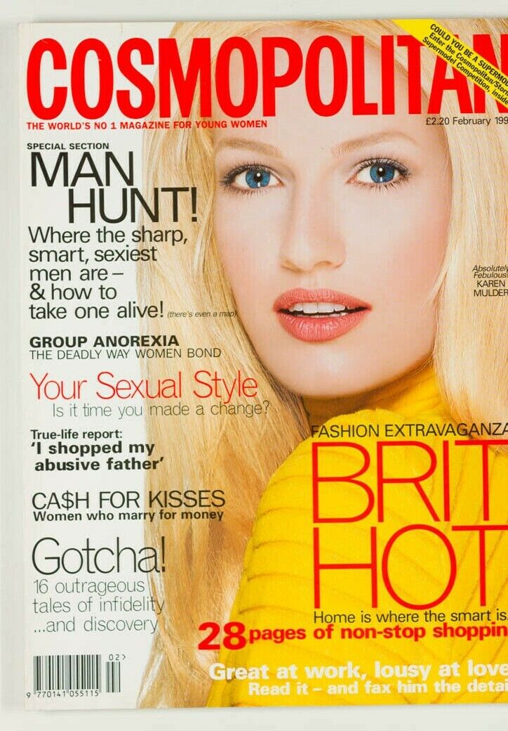 KAREN MULDER nineties fashion COSMOPOLITAN magazine VTG ~ 90s supermodel BRITISH