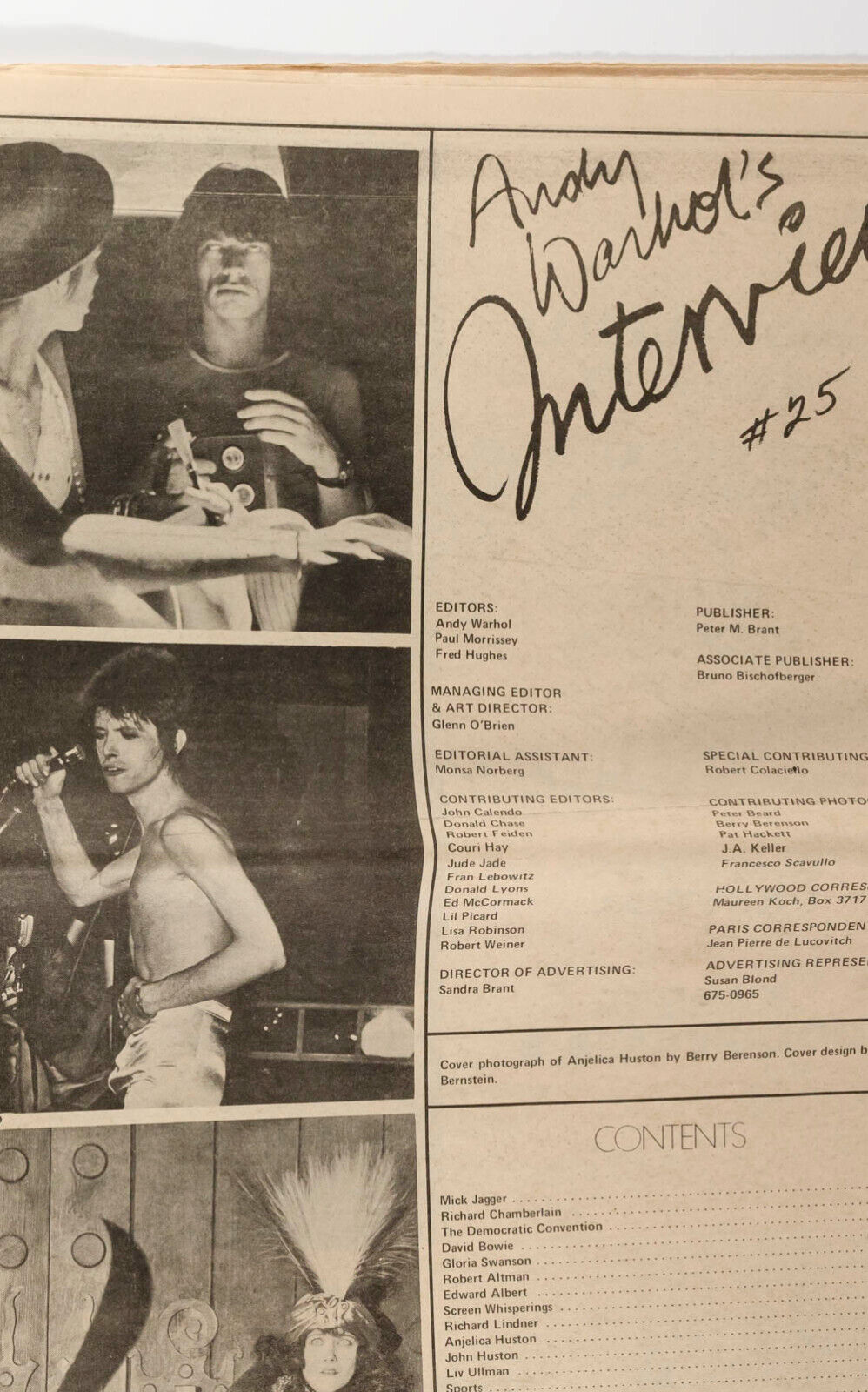 Anjelica JOHN Huston CALE Iggy Pop BOWIE Fran Lebowitz WARHOL Interview magazine