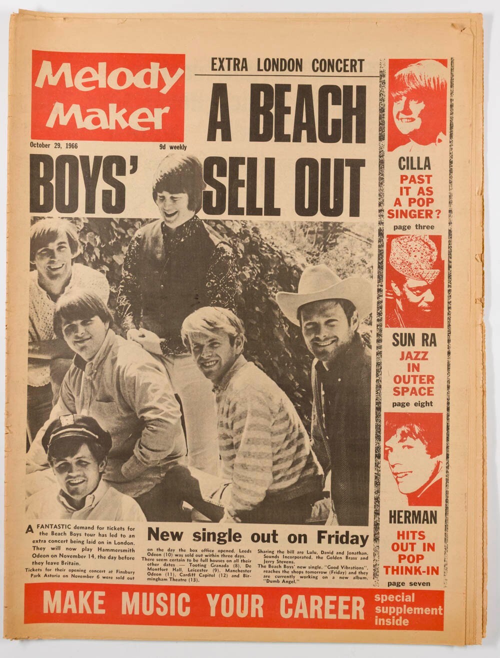 The Beach Boys BRIAN Dennis WILSON Sun Ra MELODY MAKER October 1966 Cilla HERMAN