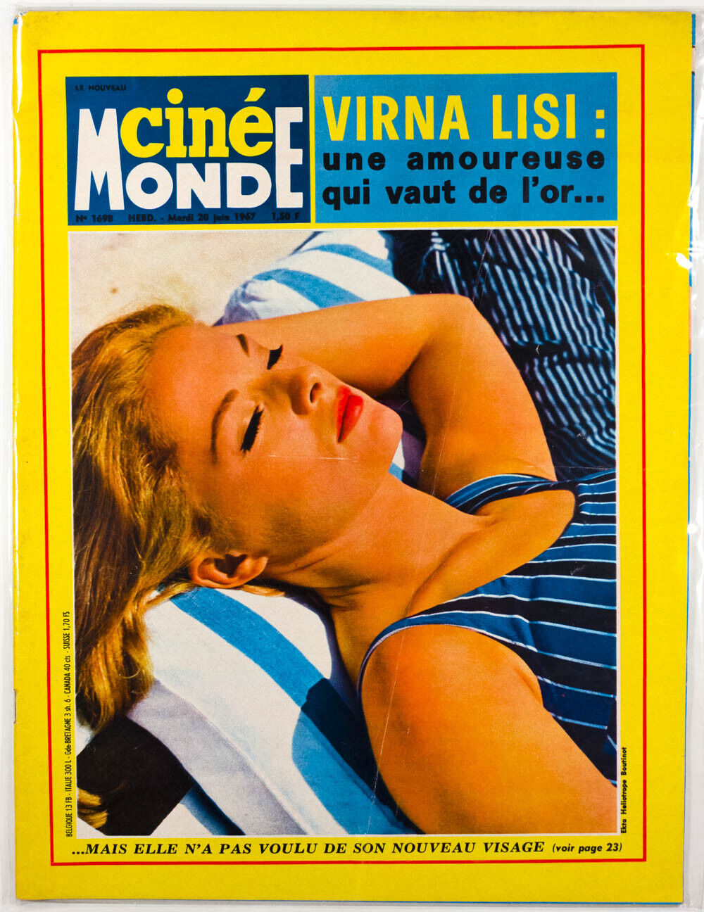 VIRNA LISI cover of French film magazine CINE MONDE Vtg 1960's