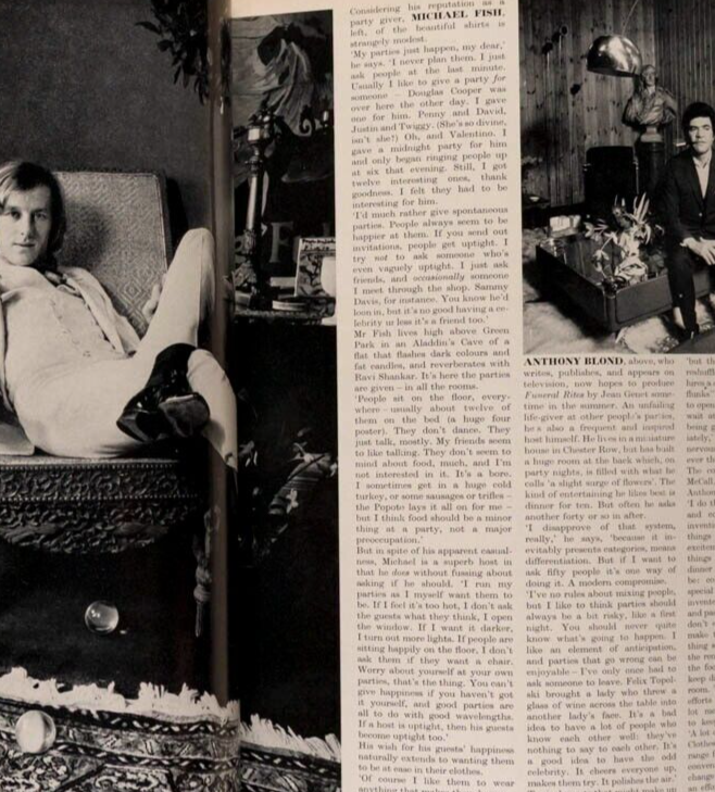Designers at home RICHARD NEVILLE Caroline Munro HARPERS March 1970 Jules Crahay