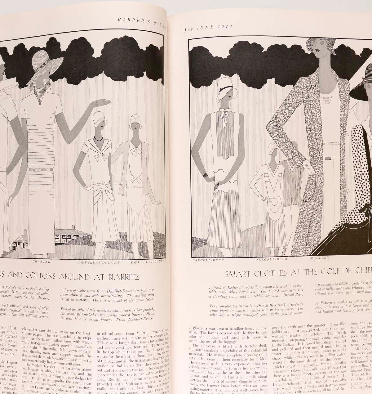 Erte ART DECO Harford Powel HARPER'S BAZAAR magazine US June 1929 Vuitton POIRET