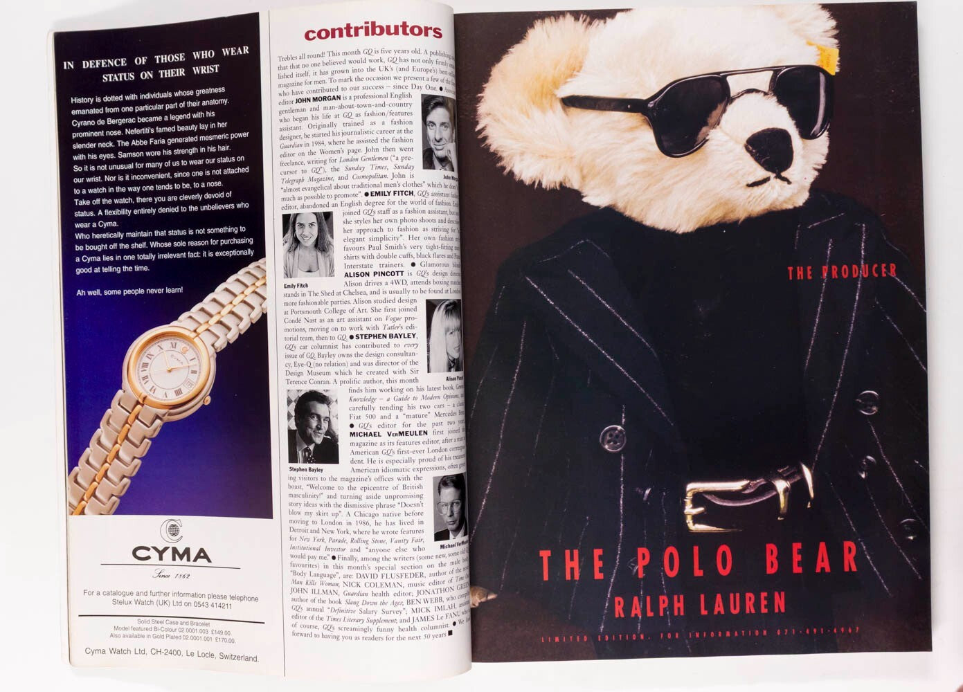 Jeff Bridges IVY LEAGUE Watches GQ MAGAZINE December 1993 Mario Van Peebles D&G
