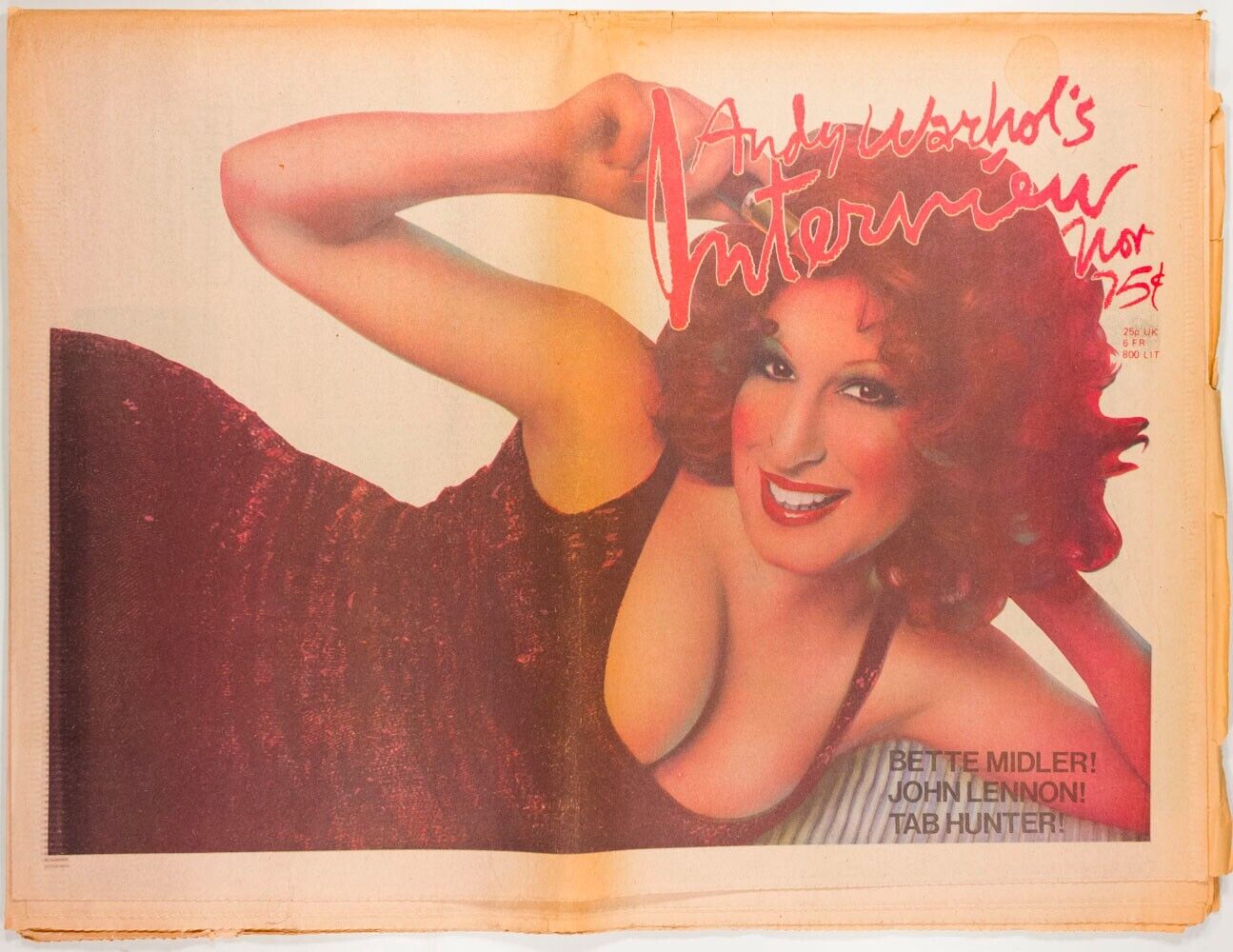 Bette Midler JOHN LENNON Tab Hunter ANDY WARHOL Interview magazine 1970's vtg US