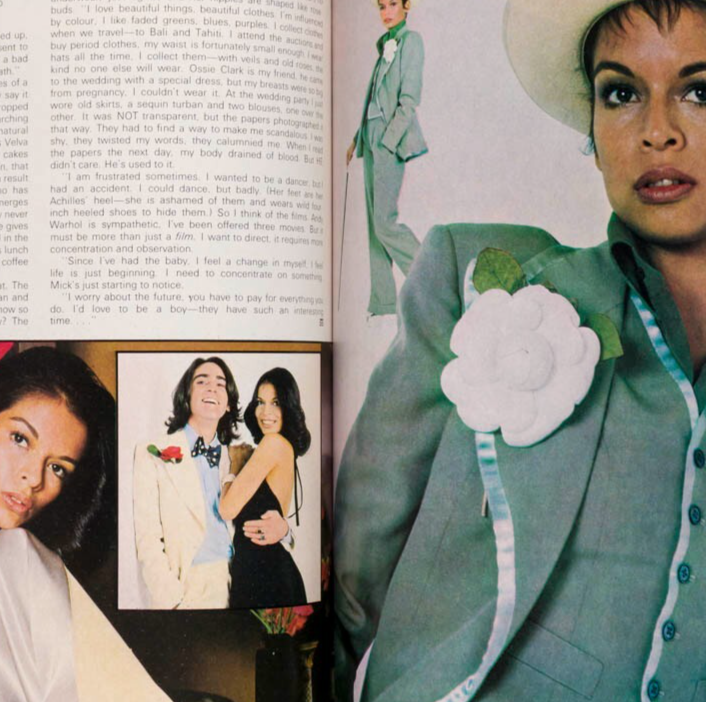 BIBA Bianca Jagger JAY JOHNSON Alan Bates COSMOPOLITAN magazine September 1972