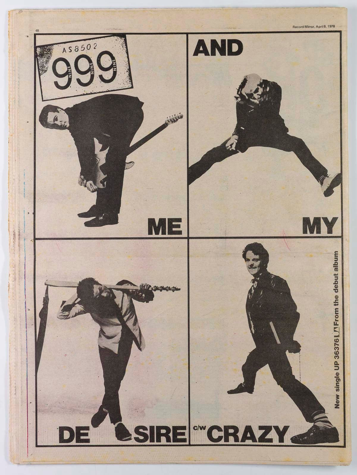 Sid Vicious NANCY SPUNGEN Sex Pistols RECORD MIRROR 8 April 1978 Phil Collins UK