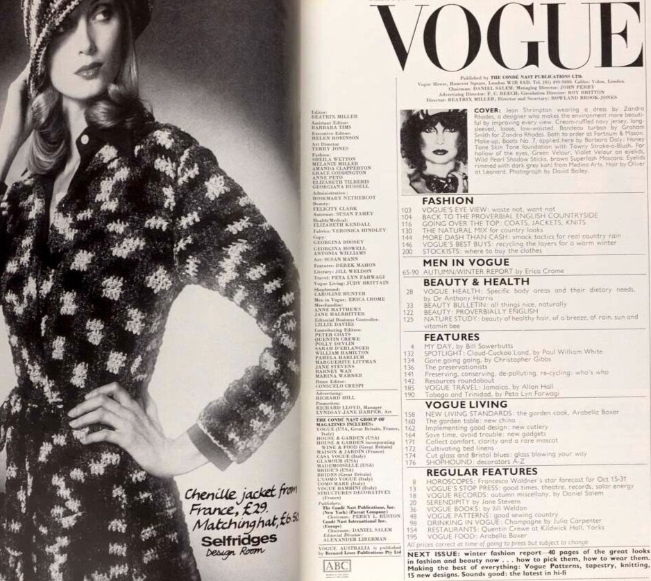 Zandra Rhodes NORMAN PARKINSON Apollonia BILL GIBB Wallis Franken MEN vtg VOGUE