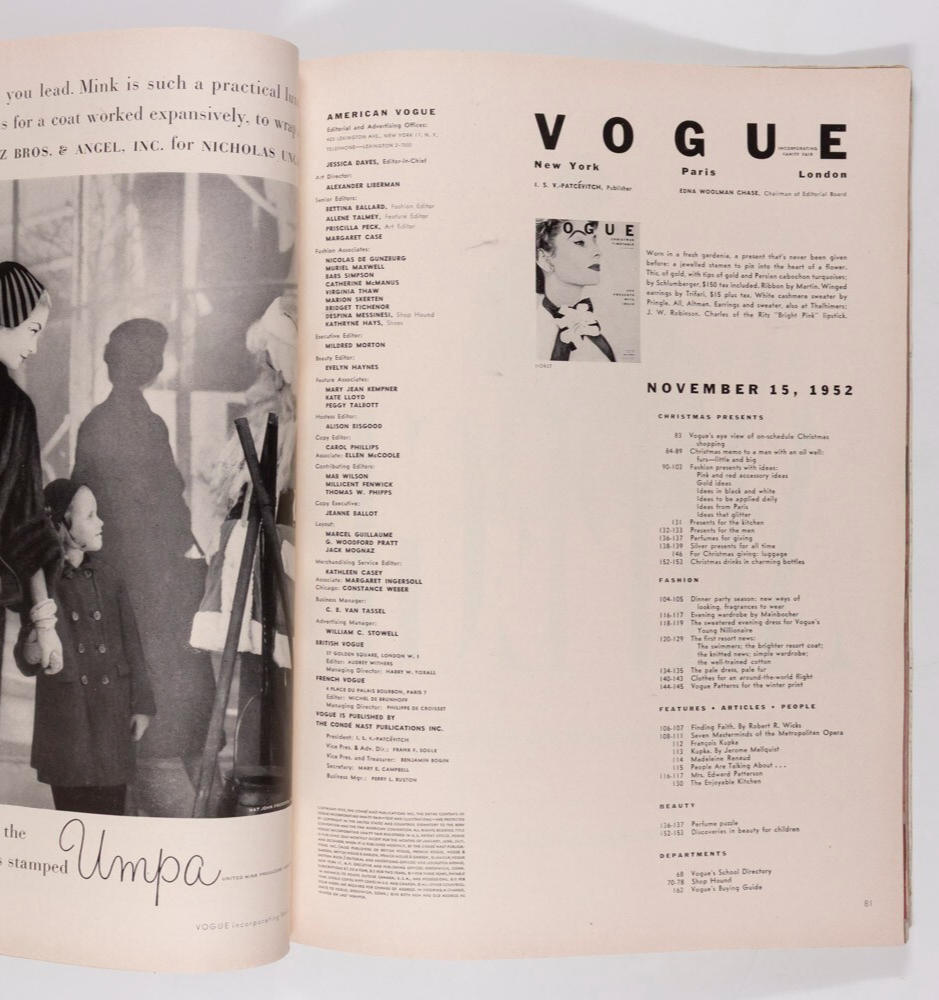 Suzy Parker ANDY WARHOL Diane Arbus BALENCIAGA Vogue November 1952 Bouche HORST