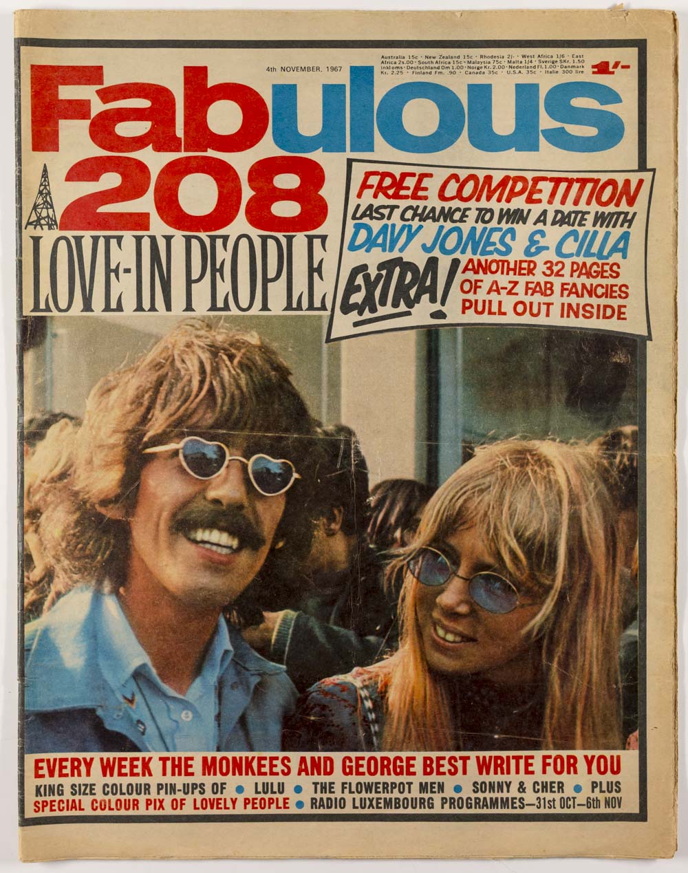 PATTIE BOYD George Harrison CHER Fabulous 208 magazine 4 November 1967