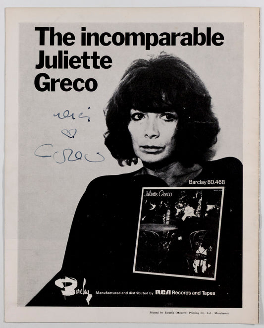 Signed JULIETTE GRECO London 1973 programme brochure book UK